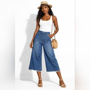 We The Free Denim Wide Leg Raw Hem Cropped Jeans 30 Jorts